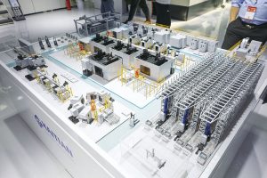 Haitian Smart Solutions displayed miniature models of automated production lines.