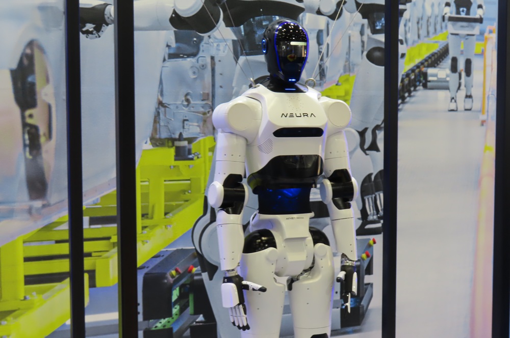 A humanoid robot by Neura Robotics exhibited by Nichiei kikou 