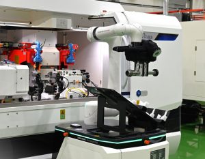 Inter-process transport is automated using AMRs equipped with collaborative robots.
